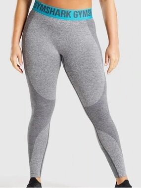 Gymshark Flex Teal Logo Waistband Seamless Contour Gray Leggings large